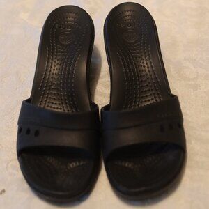 Crocs Kadee Wedge Womens Size 9 Black Open Toe Wedge Heel Slide Sandals